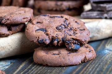 sweet crispy dessert of chocolate cookies with chocolate