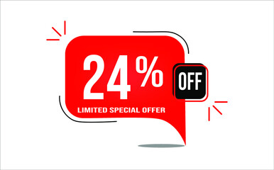 24% off limited offer. White and red banner with clearance details