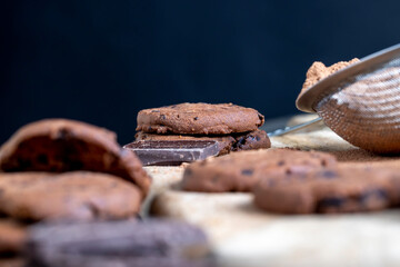 sweet crispy dessert of chocolate cookies with chocolate