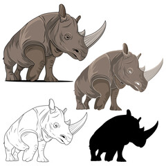 vector illustration of rhino with various concepts. isolated white background.