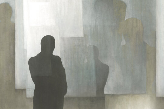 Fototapeta Illustration of man reflected in surreal mirror, abstract concept