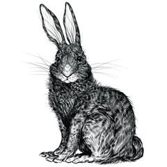 rabbit sit, vintage graphic illustration,  design for posters and postcard © Elena Mentes