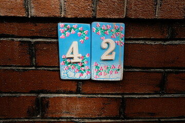 House number 42 on brick walls, Istanbul, Turkey