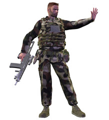 soldier in uniform armed with rifle, 3d rendering