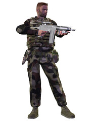 soldier in uniform armed with rifle, 3d rendering