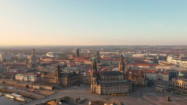 Dresden in the early morning. Dresden city center.