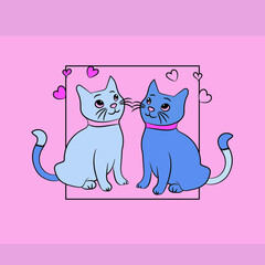 Cute valentine's day animal couple with cats premium vector