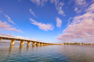 Fototapeta na wymiar Beautiful morning view of the Forster Tuncurry bridge, NSW Australia