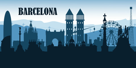 Fototapeta premium Barcelona Spain city skyline silhouette illustration