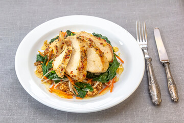 Sliced juicy, tender chicken breast grill close-up