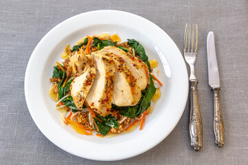 Sliced juicy, tender chicken breast grill close-up