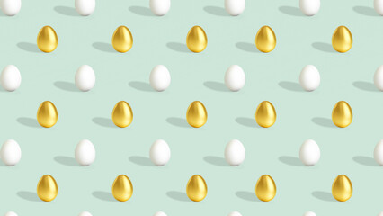 3D rendering animation Gold and white eggs background. Consent of holiday greeting card and invitation of the happy Easter day.