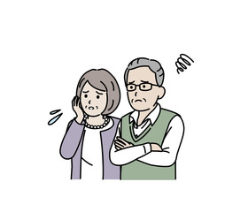 困る　不安　心配　表情　年配の夫婦　男女　シニア　高齢者