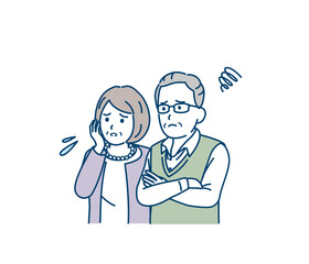 困る　不安　心配　表情　年配の夫婦　男女　シニア　高齢者