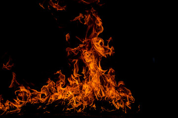 Fire blaze flames on black background. Fire burn flame isolated, abstract texture. Flaming...