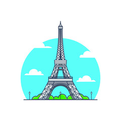 Paris eiffel tower flat illustration cartoon icon