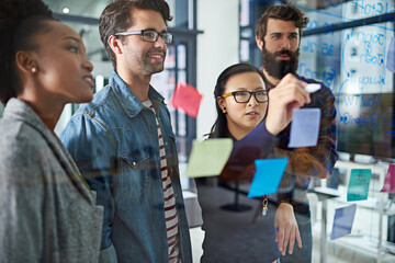 Plan, prepare and stay positive. Cropped shot of coworkers brainstorming in a modern office.