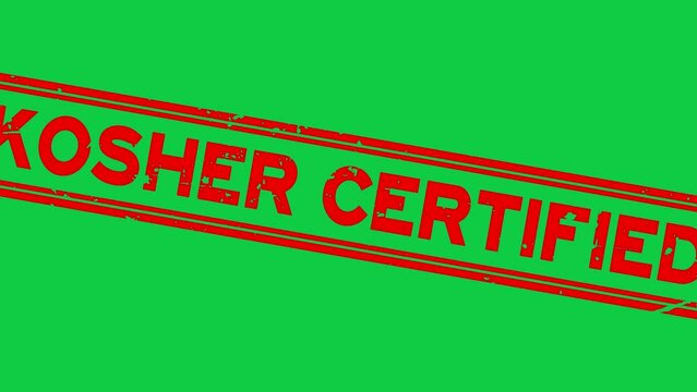 Grunge red kosher certified word square rubber seal stamp zoon out from green background