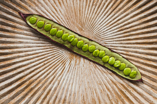 Open Guaje seed pod on a plate with edible seed in Oaxaca, Mexico.