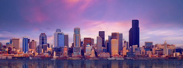 
Seattle waterfront and skyline, Washington,USA - obrazy, fototapety, plakaty
