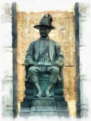 Landscape of King Rama I Monument in Bangkok watercolor style illustration impressionist painting.