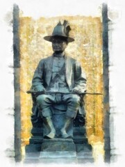 Landscape of King Rama I Monument in Bangkok watercolor style illustration impressionist painting.