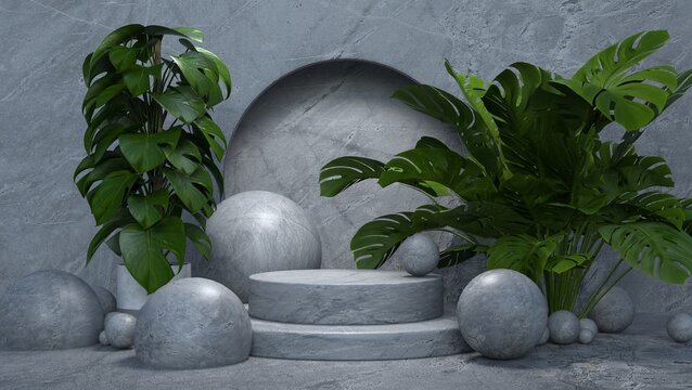 Podium display scene for cosmetic product and packate,3d render.