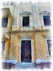 Landscape of ancient architecture in Bangkok watercolor style illustration impressionist painting.