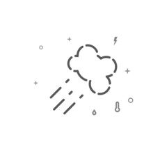 Heavy rain weather simple vector line icon, symbol, pictogram, sign isolated on white background. Editable stroke. Adjust line weight.