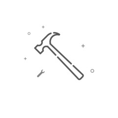 A hammer simple vector line icon. Repair and decoration, finishing facilities symbol, pictogram, sign isolated on white background. Editable stroke. Adjust line weight.