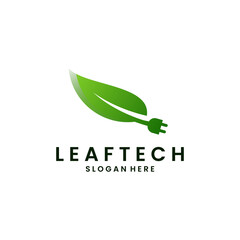 leaf electrict logo design modern concept, leaf with socket logo design on isolated background
