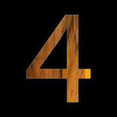 Fototapeta premium Number 4 in wood texture - black background