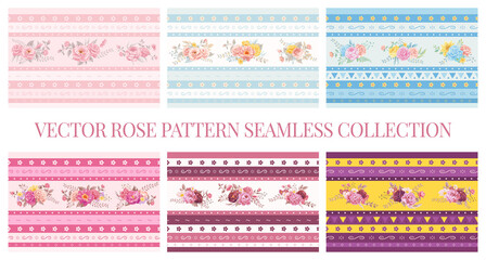 Vector Collection set Beautiful Rose floral and geometric pattern seamless wallpaper illustration for love wedding and valentines day