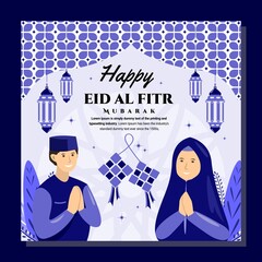 vector realistic design with doodle character wishing you a happy eid ul fitri