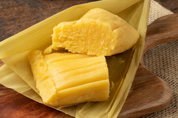 Focus on Brazilian typical pamonha .