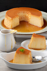 Slices of condensed milk pudding .