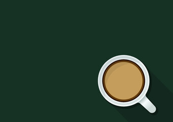 White mug of hot coffee in green background vector