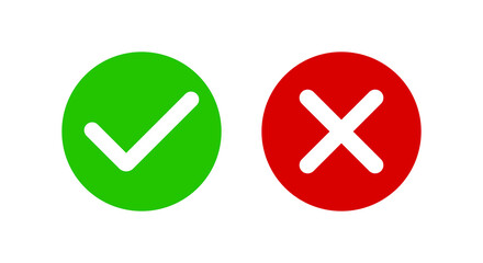 Cross and check mark icons, flat round buttons set. Vector EPS 10.