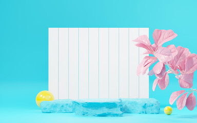 3d Mock up podium with minimal clean design. Pedestal stage for product and cosmetic presentation. Abstract colorful scene for advertising. Sale promotion background.