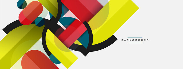 Geometric shapes composition abstract background. Circles lines and rectangles. Vector illustration for wallpaper banner background or landing page