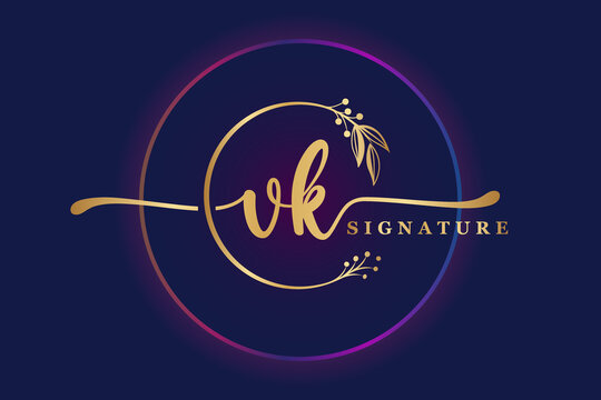 luxury signature logo design initial Vk. Handwriting vector logo design illustration image