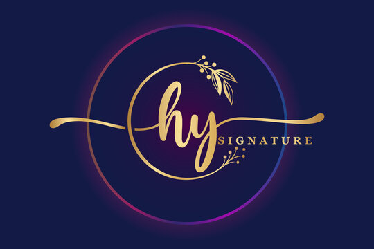 luxury signature logo design initial Hy. Handwriting vector logo design illustration image
