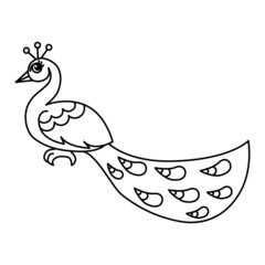 Peacock cartoon coloring page illustration vector. For kids coloring book.