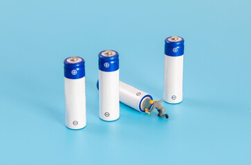 aa batteries on white background