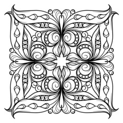Vector black and white square mandala motif