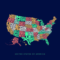 Fototapeta na wymiar USA map typography. United States of America map typography art.