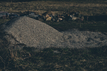 pile of gravel in yard