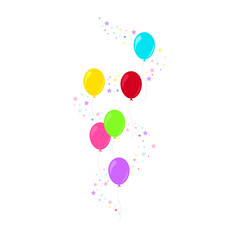 Happy birthday feast, birthday party, many colorful balloons, flat vector illustration and icons