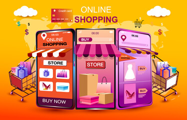 Shopping Online on Mobile Application Concept 
Marketing and Digital vector.
