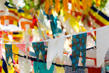 Colourful buddhist prayer flags in the wind